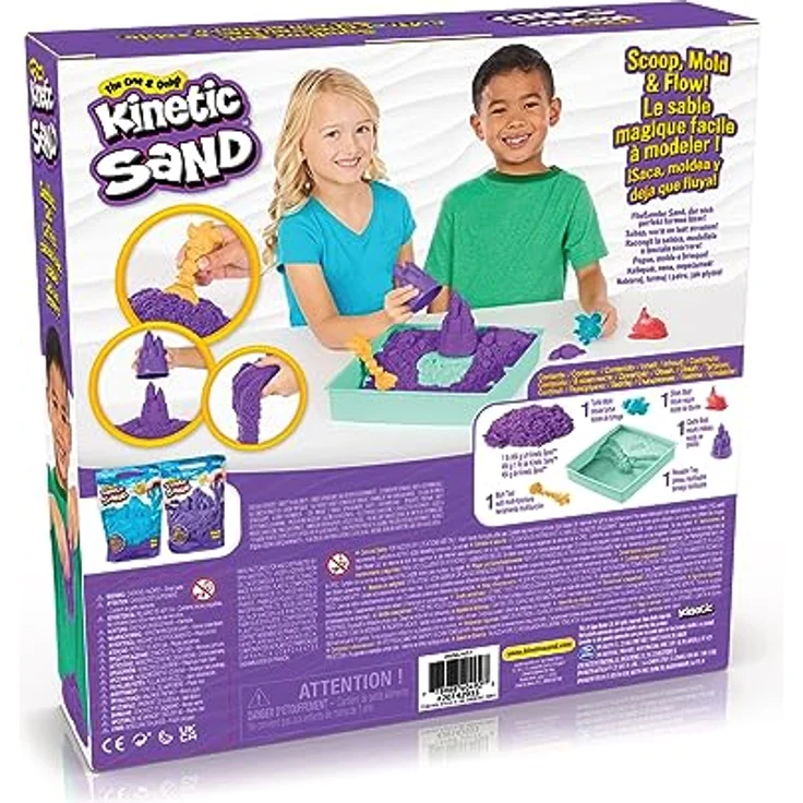 Spin Master Kinetic Sand Kreativset, 454 g, lila mit Förmchen und Sandbox für kreatives Sandspiel – Bild 10