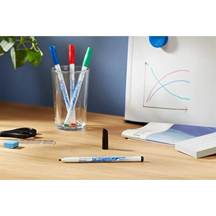 BIC Velleda 1721 Whiteboard Marker, 4er Set mit widerstandsfähiger Rundspitze, schwarz, blau, rot, grün – Bild 6