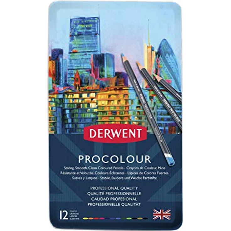 Derwent Procolour Buntstifte, Set mit 12 Stück in Metalldose, 4mm Runder Kern in Premium-Stärke, Glatte Textur, Ideal fürs Zeichnen und Malen, Profi-Qualität, 2302505 – Bild 2