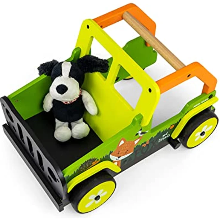 Milly Mally Explorer, Kinder Lauflernwagen aus Holz, Push-Pull Lauflernhilfe für 1-3 Jahre, mit Bremse und geräumigem Kofferraum, Fox and Friends Design – Bild 3