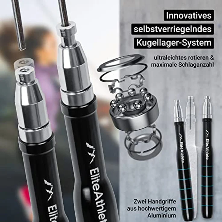 EliteAthlete Springseil Erwachsene - Speed Rope mit Ersatzseil - Profi Kugellager - Skipping Rope - Jump Rope - Fitness Crossfit Boxen - Sprungseil Erwachsener inkl. Seilschoner + Tasche – Bild 3