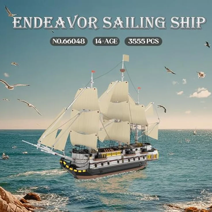 Reobrix Großes Segelschiff Modellbaustein Set 66048, historisches Segelboot mit 3555 Teilen, 109 cm Rumpf, 73 cm Mast, Heimdekoration, Geschenk für Sammler – Bild 2