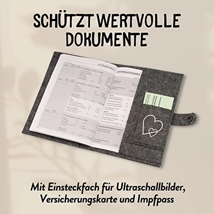 Mutterpasshülle mit Verschluss für deutschen Mutterpass mit Tasche für Ultraschallbilder und Impfpass, Mutterpass Hülle aus Filz als Geschenk - Preisvergleich – Bild 3