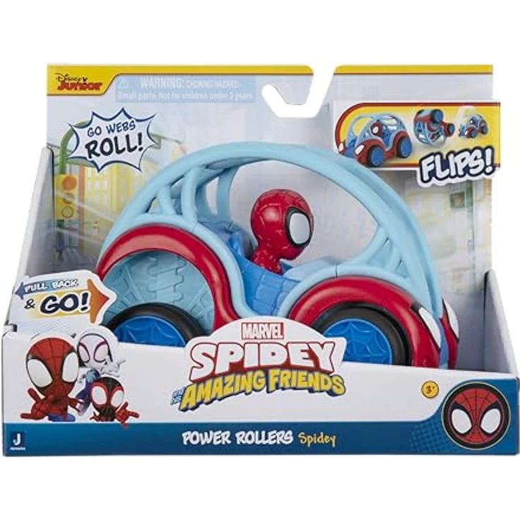 Jazwares SPIDEY - SUPER ROLLERS VEHICLE SPIDEY - Spielzeugauto mit Rückziehmechanismus und Salto-Funktion, rot – Bild 2