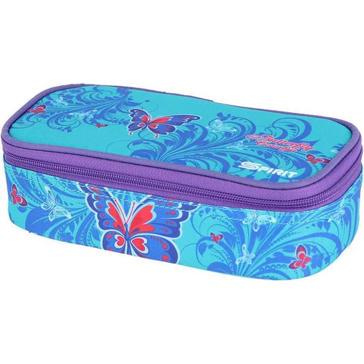 Spirit Schüler Etui Federmäppchen MY BAG 1-Zipper Blau Schmetterling mit geräumigem Innenraum