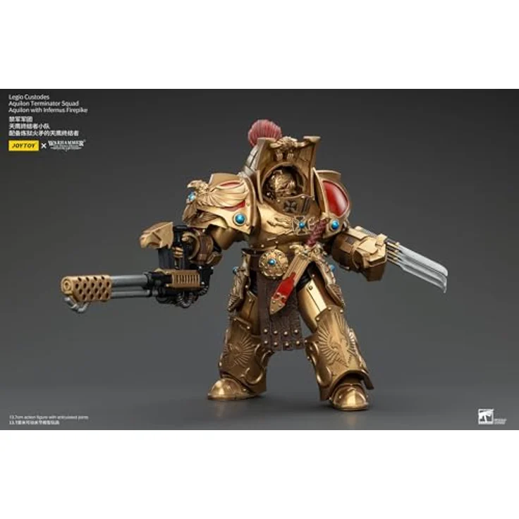 JOYTOY Warhammer The Horus Heresy Action Figure 1/18 Legio Custodes Aquilon Terminator Squad mit Infernus Firepike, 14 cm, beweglich und mit Zubehör – Bild 5