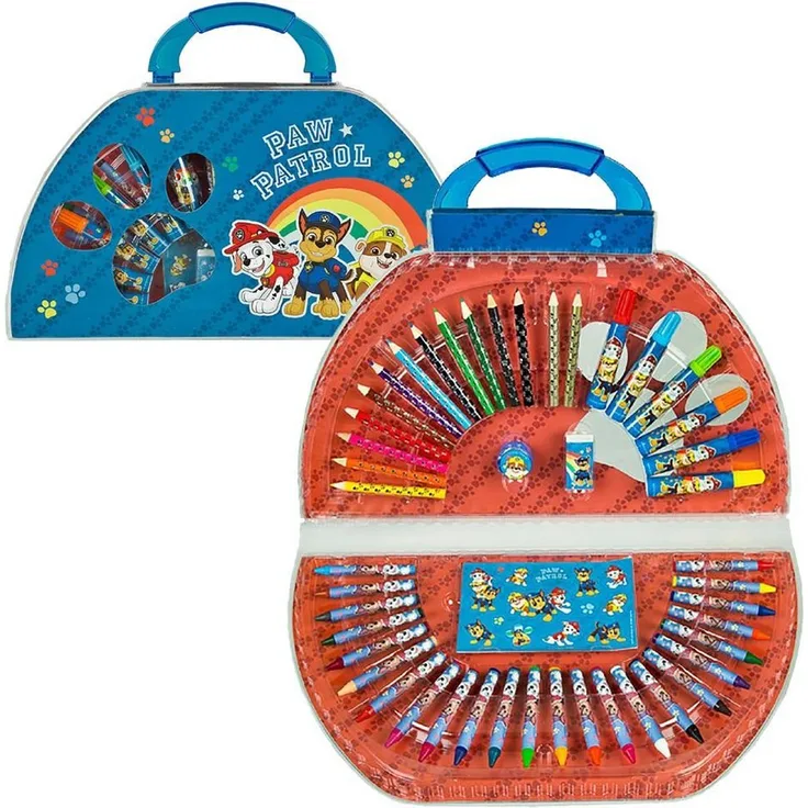 PAW PATROL Malkoffer Kreativset 51-teilig, Malen & Gestalten mit Buntstiften, Fasermalern und Wachsmalkreiden, geeignet für Kinder ab 3 Jahren