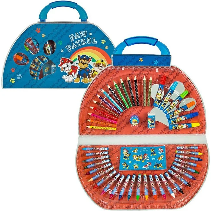 PAW PATROL Malkoffer Kreativset 51-teilig, Malen & Gestalten mit Buntstiften, Fasermalern und Wachsmalkreiden, geeignet für Kinder ab 3 Jahren