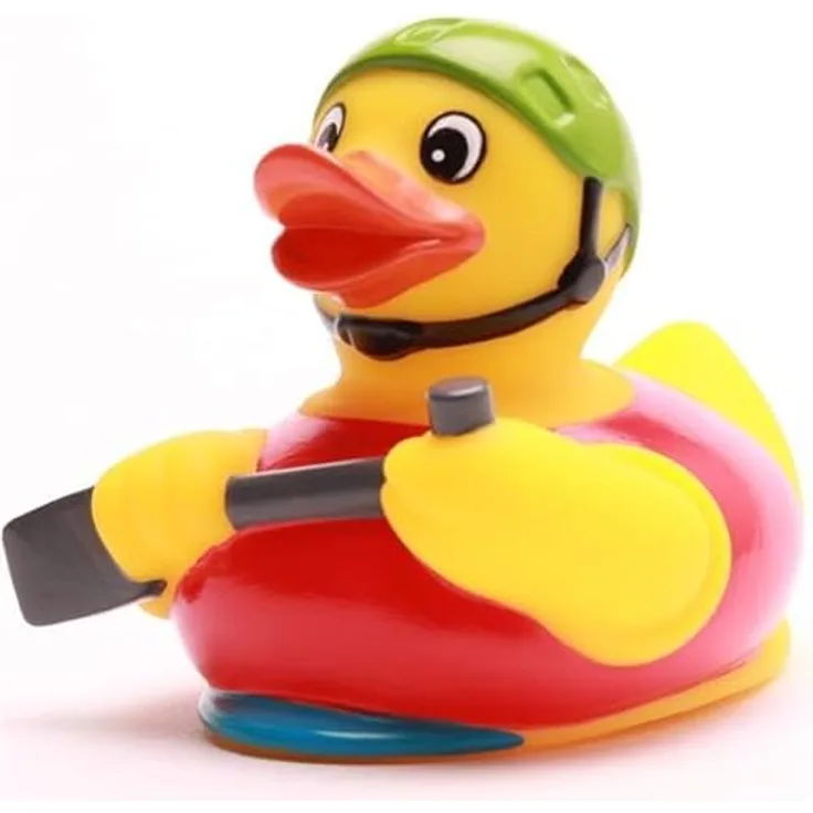 Duckshop Badeente Ruderboot, Quietscheente Kajak mit Helm und Paddel, stabil 12,5 x 9 x 10 cm, ideales Geschenk für Kanuten und Wassersportler
