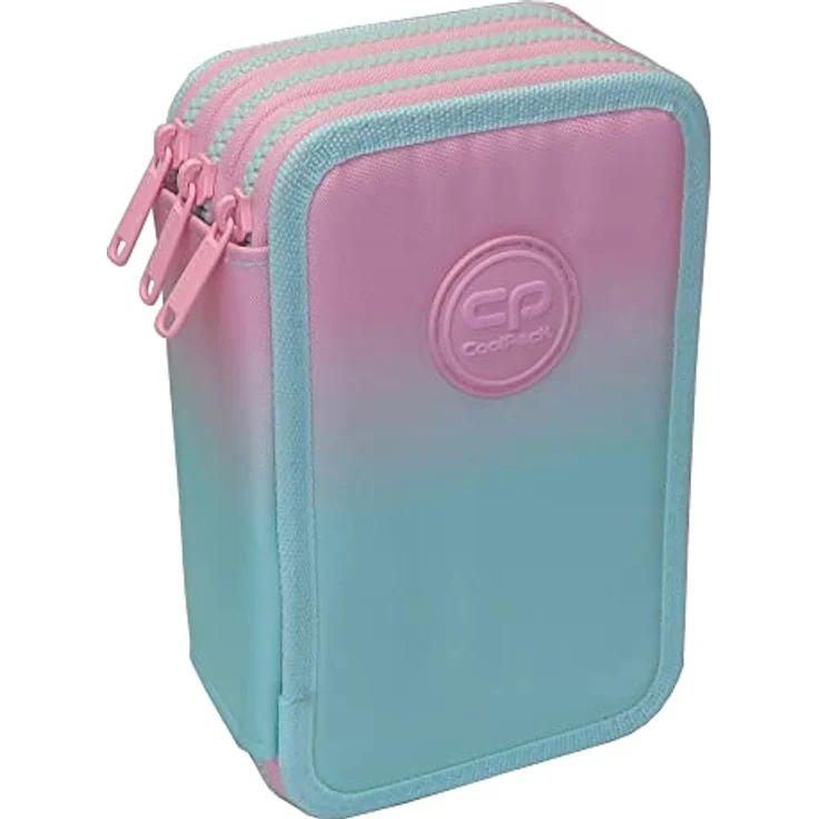 CoolPack XXL Pencil Case 3-Compartment, Ombre Pink Gradient, 44-teiliges gefülltes Federmäppchen mit 3 Kammern, langlebiges Polyester – Bild 1