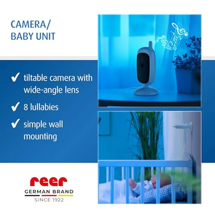 reer BabyCam S, Digitales Video-Babyphone mit 2,4" TFT-Farbbildschirm, abhörsicherer FHSS-Technologie, 300m Reichweite, Nachtsicht, Gegensprechfunktion und integrierten Schlafliedern – Bild 5