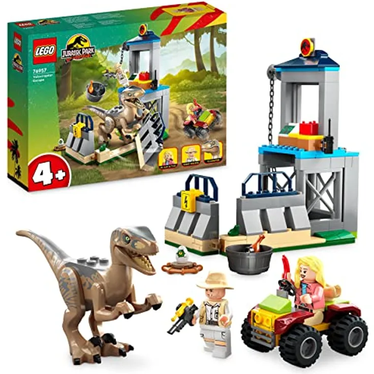 LEGO 76957 Jurassic Park Flucht des Velociraptors, Dinosaurierspielzeug und Buggy-Auto zum Sammeln für Kinder ab 5 Jahren