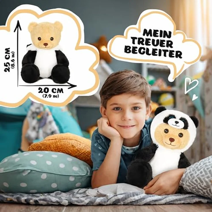 BRUBIES Teddy Panda 25 cm, Plüsch-Teddybär im Pandakostüm mit abnehmbarer Kapuze, kuscheliges Geschenk für Kinder – Bild 4