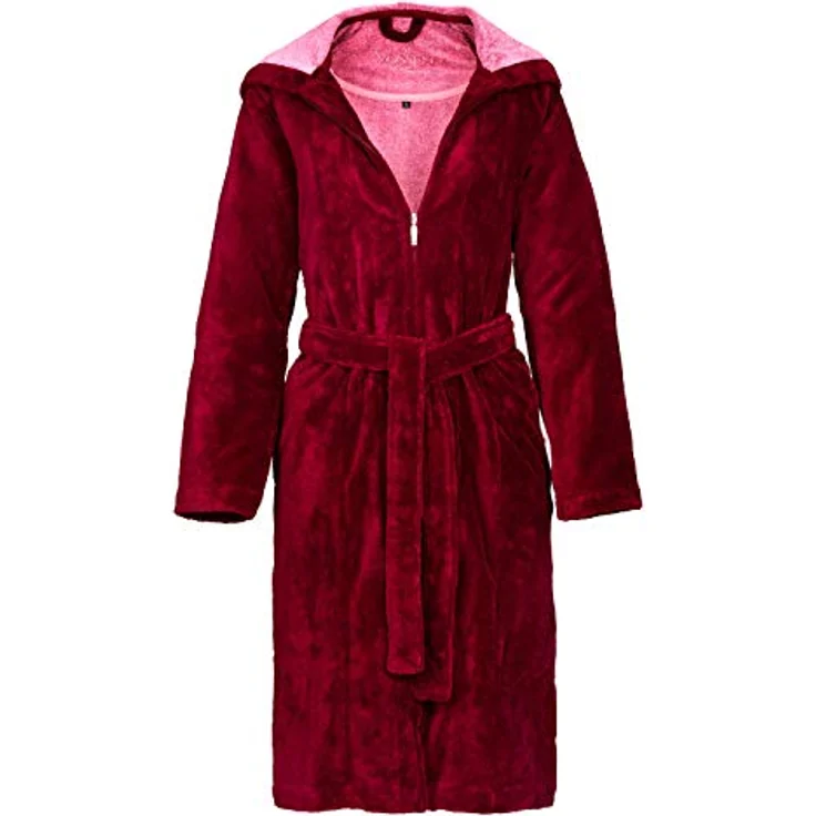 Vossen Bademantel Damen Kurzmantel Palermo mit Kapuze, burgundy, hautfreundlich und strapazierfähig – Bild 1