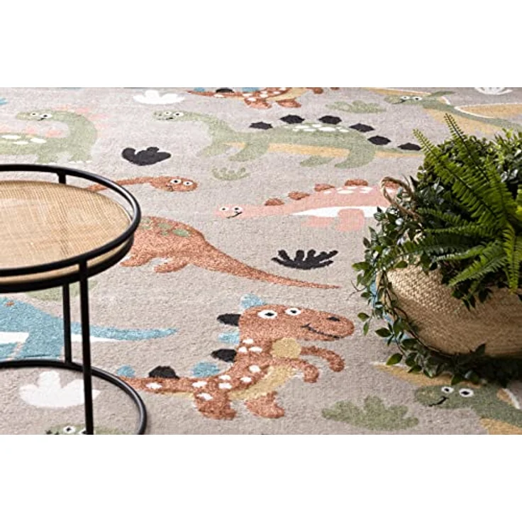 rugsx Fun Dino Kinderteppich, Dinosaurier-Muster, beige, 160x220 cm, pflegeleicht und für Fußbodenheizung geeignet – Bild 4