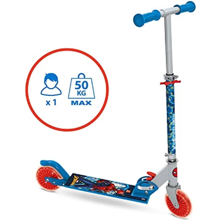 Mondo 28687 Klappbarer Tretroller Spider-Man, verstellbarer Lenker (67–78 cm), rutschfeste Fußstütze, leise Räder, max. Traggewicht 50 kg, Aluminium – Bild 6