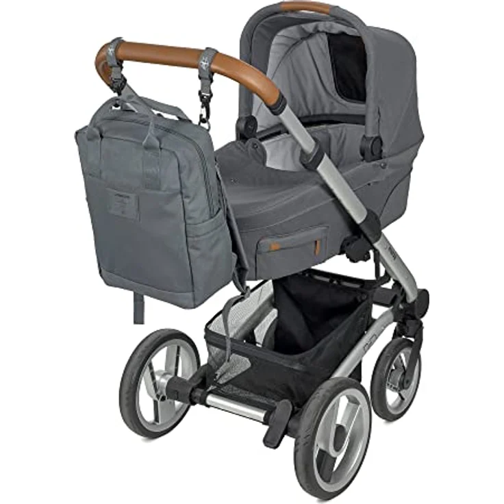 LÄSSIG Baby Wickelrucksack Wickeltasche Rucksack mit Wickelunterlage, Kinderwagenbefestigung, Flaschenhalter nachhaltig produziert/GRE Vividal Backpack anthracite – Bild 4