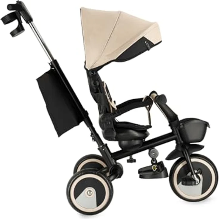 MoMi IVI 3-in-1 Kinderdreirad, beige, mit 360° drehbarem Sitz, Schiebestange & Sonnendach, 3-Punkt-Gurt, PU-Räder – Bild 19