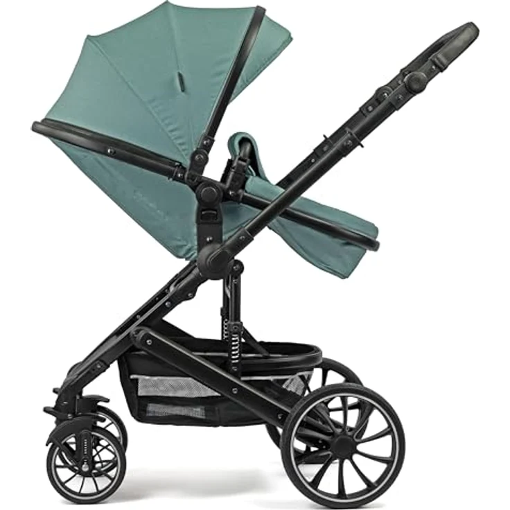 Pixini Kinderwagen Kalani 3in1 Kombikinderwagen, mint - mehrfach verstellbare Rückenlehne, 11-fach höhenverstellbarer Schieber, große Hinterräder, gefederte Vorderräder – Bild 4