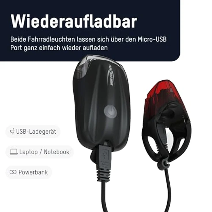 Ansmann Fahrradlicht Set StVZO zugelassen mit CREE LED 170 Lumen / USB aufladbar / 140m Leuchtweite, rear – Bild 2