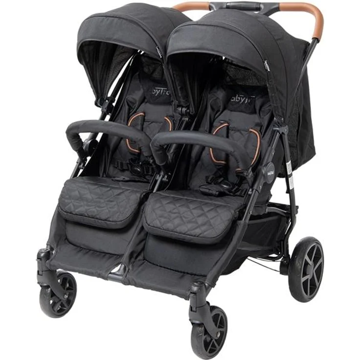 Babytrold OS2 Geschwisterwagen, schwarz, für zwei Sitze, mit Adapter für Babyschalen, Schwenkräder, geeignet ab 6 Monaten, Max. 15 kg pro Sitz