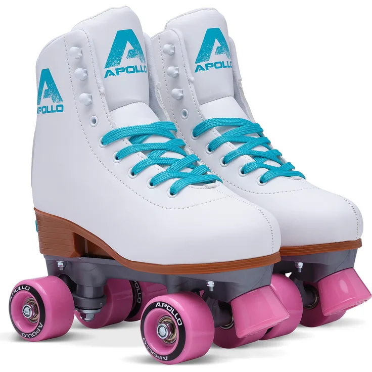 Apollo Rollschuhe Retro Discoroller, verstellbare Disco Roller Skates, größenverstellbar Rollerskates, Retro Design, weiß