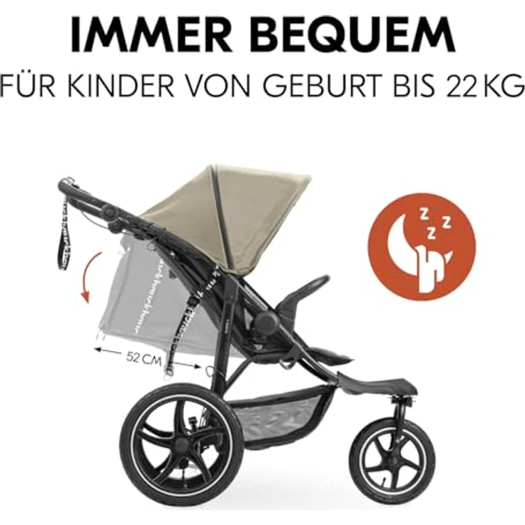 Hauck Kinderwagen Runner 3, Dreirad Buggy mit XL Lufträder, Federung, Handbremse, XL Sonnenverdeck (UPF 50+), Faltbar, Korb mit Deckel, Liegefunktion, Getränkehalter - Olive – Bild 4