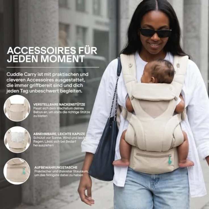 Koala Cuddle Carry, Babytrage für Neugeborene bis 20,4 kg, ergonomisch mit 3 Tragepositionen, inklusive Windschutzkapuze – Bild 7