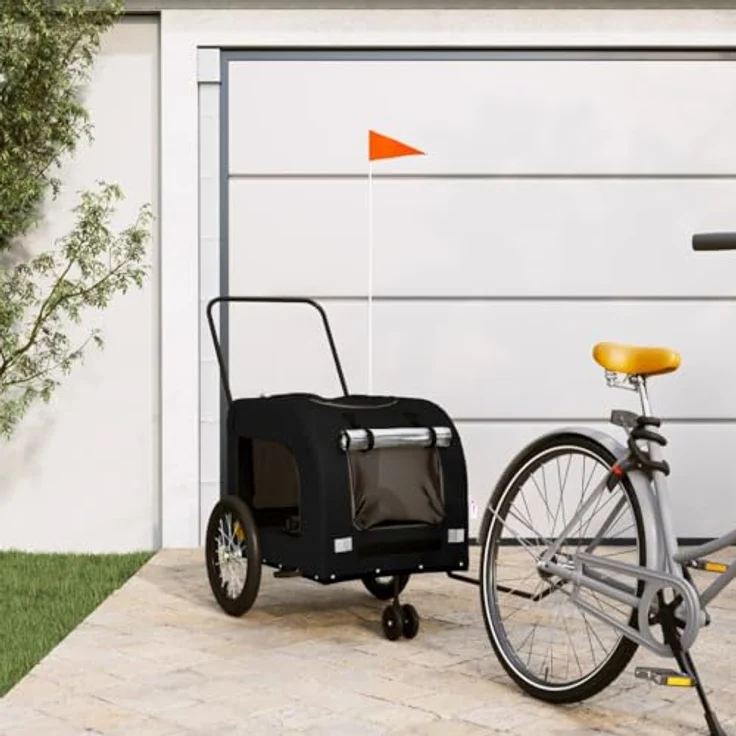 vidaXL Fahrradhundeanhänger Schwarz, Oxford-Gewebe und Eisen, PVC-Dach, Reflektoren, 45 kg Tragfähigkeit – Bild 2