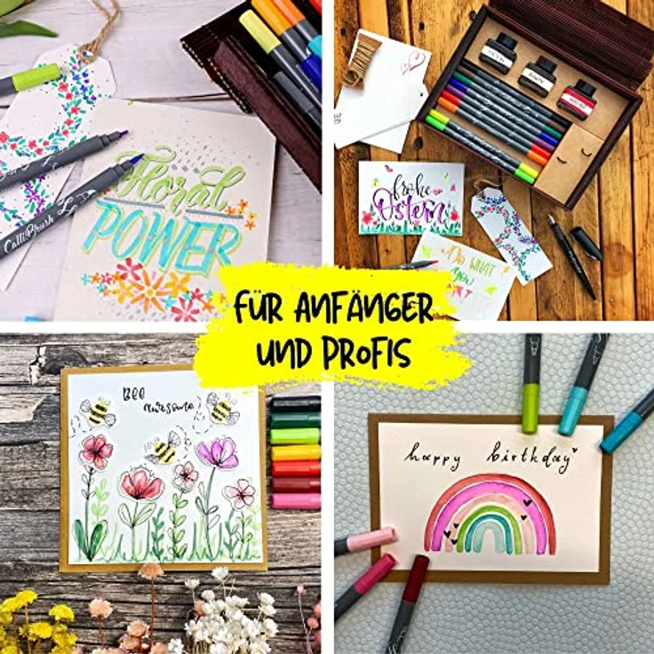 Online INSPIRATION LINE - Master Set, Schreibstifte in natürlicher Bamboo Box mit Schönschreibfüller, Kalligrafie-Feder und 10 Calli.Brush Pens (Mehrfarbig) – Bild 5