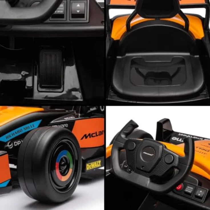 Vrooomy McLaren Formel 1 Elektro-Kinderfahrzeug, 12V mit Fernbedienung, für 1 bis 5 Jahre, orange, MP3-Player, Soft-Start-Funktion, 30 kg Tragfähigkeit – Bild 8