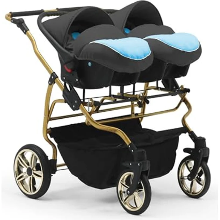 Elcar Zwillingskinderwagen 5 in 1 Duet Lux Goldedition, inkl. 2 Autositze und Iso Bases, 14 Teile, variabel in 20 Farben – Bild 4