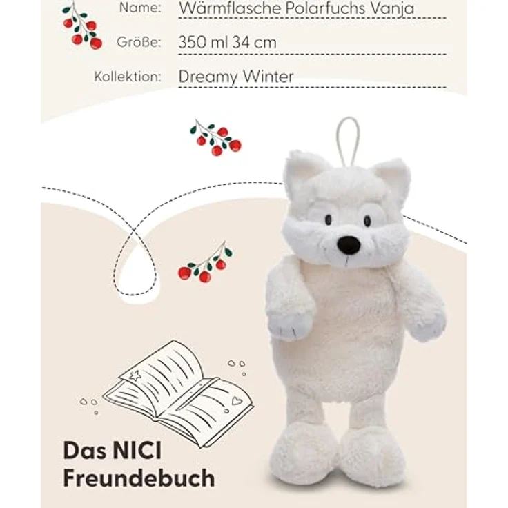 Nici Wärmflasche Winter, Polarfuchs Vanja, 350ml, 2in1 - Weiches Kuscheltier & Wärmflasche in einem, Weiß – Bild 5