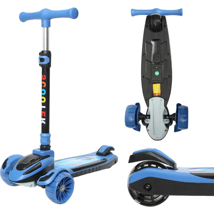 Europebazar Habib Train Scooter Kinderroller | 3-Rad, faltbar, mit LED-Lichtern, blau