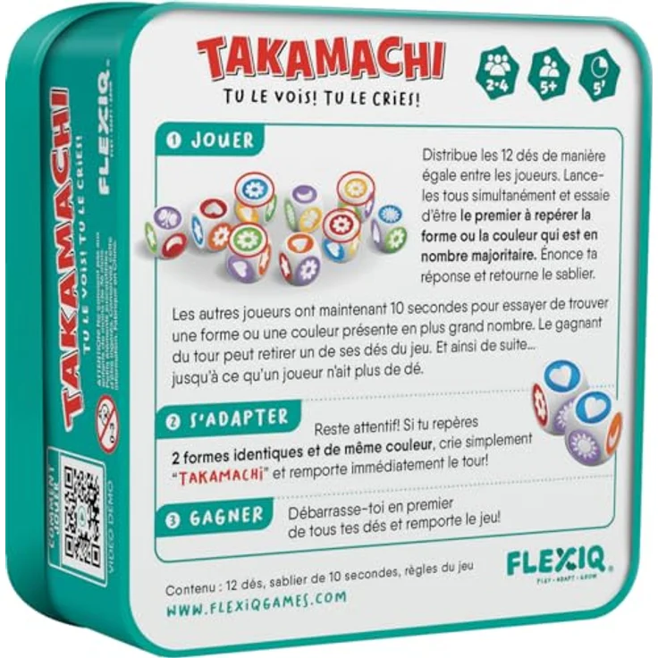 Asmodee FlexiQ Takamachi, Familien- und Kinderspiel ab 5 Jahren für 2-4 Spieler, französische Version, einfaches Würfelspiel zur Förderung der Anpassungsfähigkeit – Bild 2