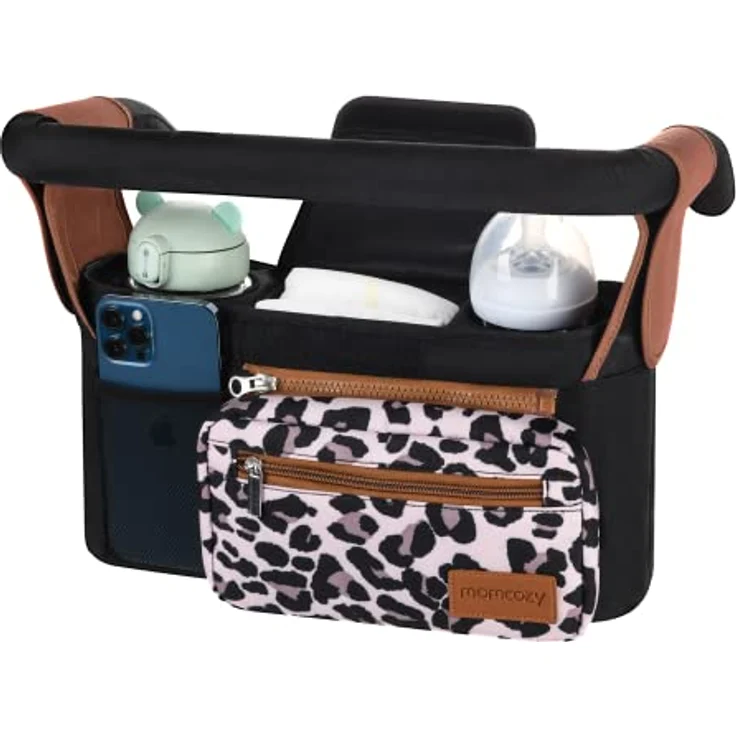 Momcozy Kinderwagen Organizer Universal, Isolierte Getränkehalter mit Reißverschlusstasche, Schultergurt und Stauraum für Windeln & Handys – Bild 4
