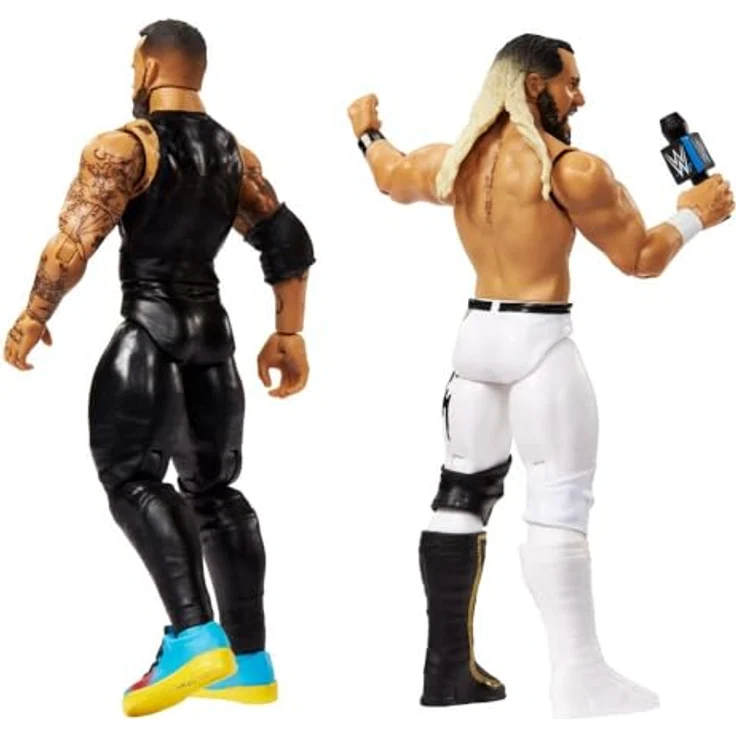 WWE CM Punk V Seth Freakin Rollins, Mattel Main Event Showdown 2 Pack Series 23, bewegliche Action Figuren mit Mikrofon-Zubehör – Bild 5