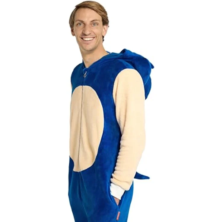Konjac Sponge Sonic The Hedgehog Onesie (XXL), Kapuzenoverall aus weichem Fleece mit durchgehendem Reißverschluss und Seitentaschen – Bild 4