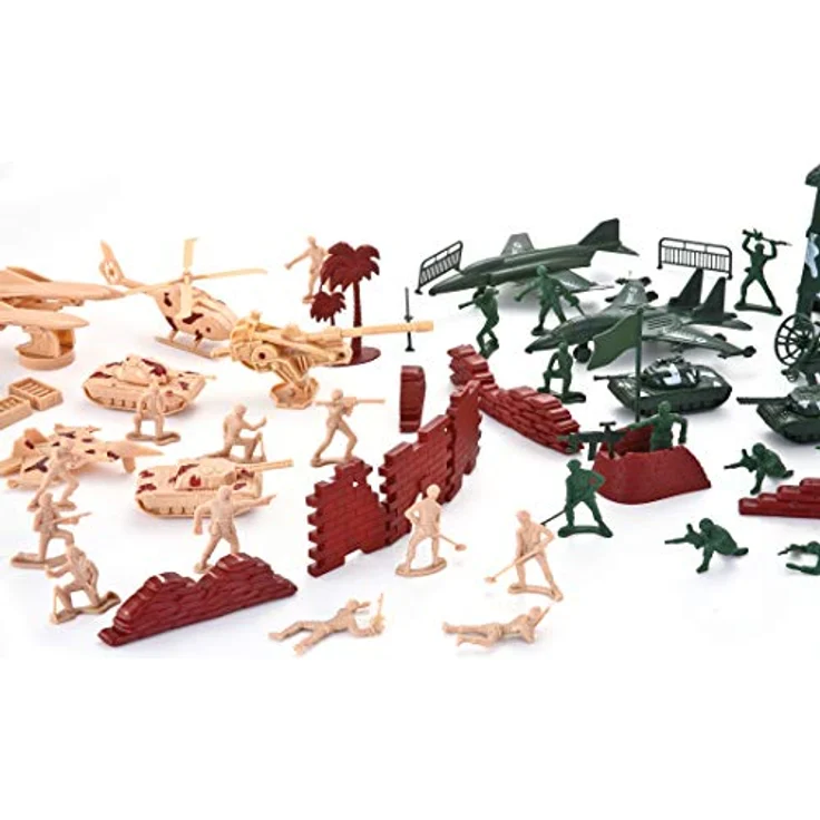 JOYIN 164 Teiliges Soldaten Spielset, Militärsoldat Spielzeug Figuren, Deluxe Militärspielset mit Soldaten, Flugzeugen, Hubschraubern, Panzern, Flaggen und Zubehör – Bild 3