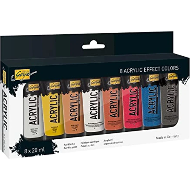 KREUL Solo Goya Acrylic Effektfarben Set, 8 hochpigmentierte Acrylfarben in 20 ml Tuben, wasserbasierte, schnell trocknende und gut deckende Malfarbe – Bild 1