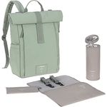 LÄSSIG Baby Wickelrucksack Wickeltasche Rucksack mit Wickelunterlage, nachhaltig produziert, Rolltop-Style, silver green