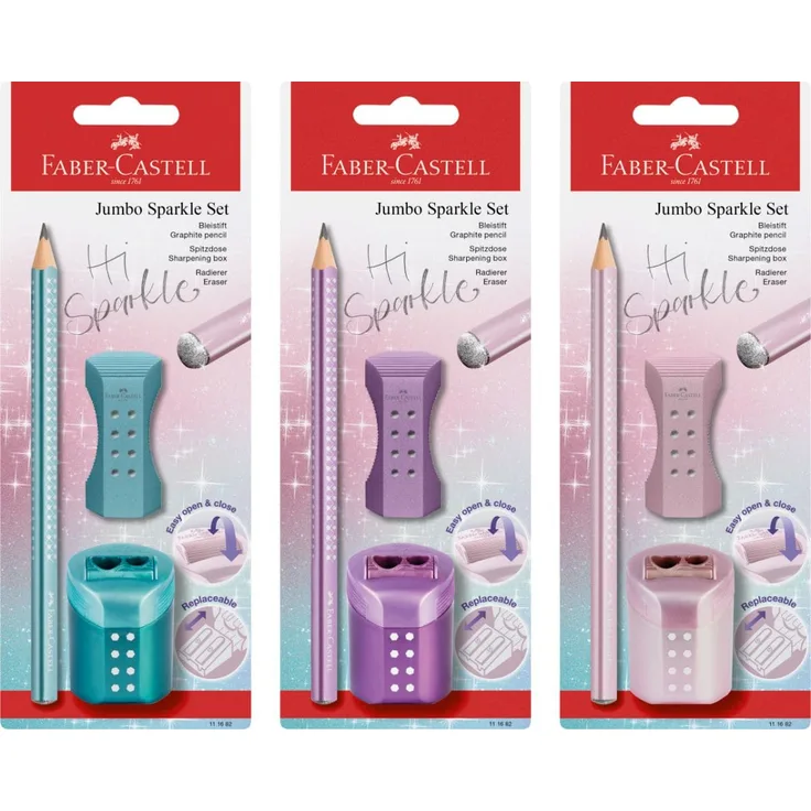 Eberhard Faber Jumbo Sparkle Set, Bleistift mit Spitzdose und Radierer, 1 Stück