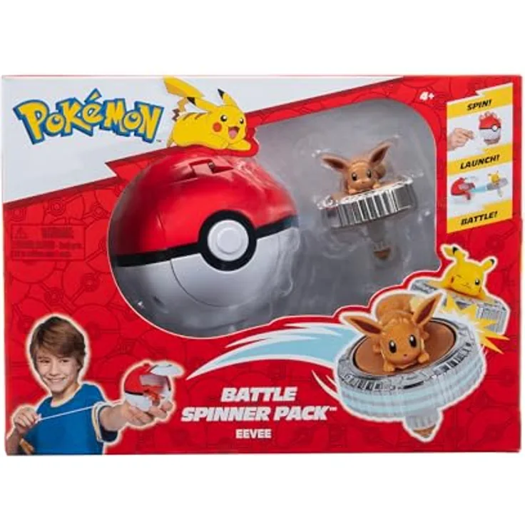 Pokémon Battle Spinner Single-Pack Evoli, Arena Set mit Pokéball Launcher, offiziell lizensiert, von Jazwares