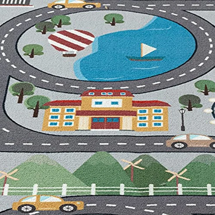 Teppich-Traum Kinder Spielteppich Stadtlandschaft grau, 160 cm rund, rutschfest und schadstofffrei, für Allergiker geeignet – Bild 2
