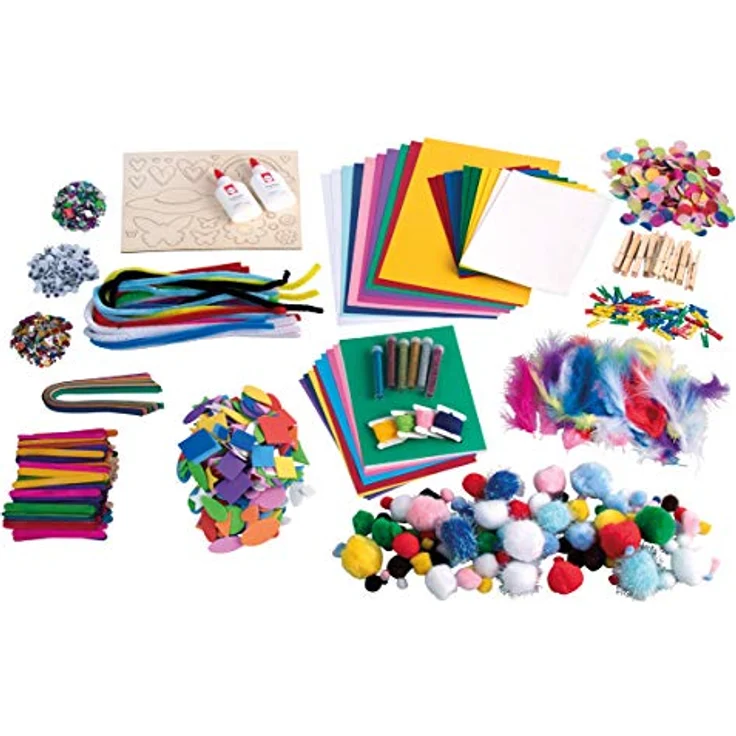 Rayher XXL-Mega-Bastelbox, 2.500 Teile, Bastelset Kinder, Kreativset, Chenilledraht, Pompons, Federn, Wackelaugen, Pailletten, Bastelkleber und vieles mehr, basteln Kindergeburtstag, 69251000 – Bild 2