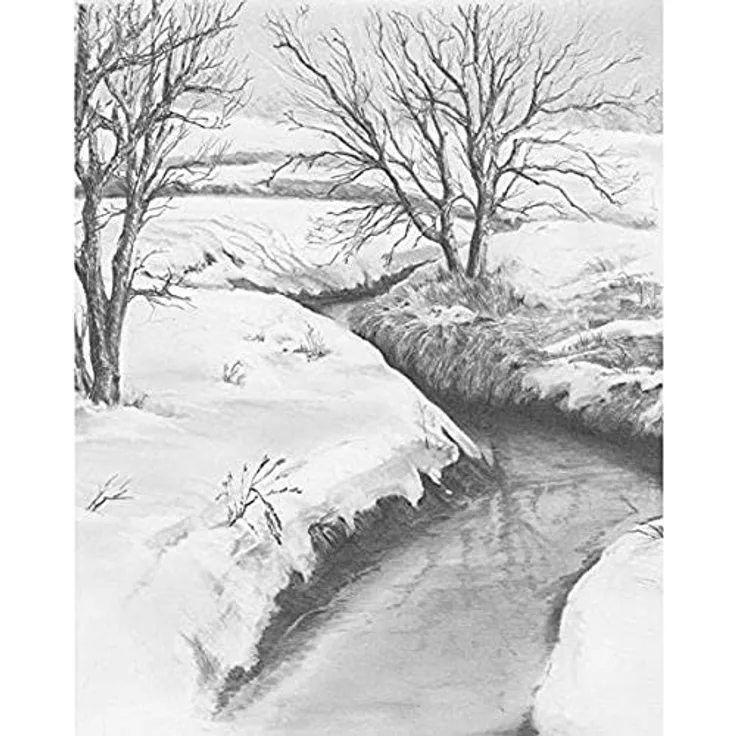 Royal & Langnickel 22,9 x 27,9 cm Malen nach Zahlen, Motiv: Winterlicher Bach, vorgedruckt, Zeichenset