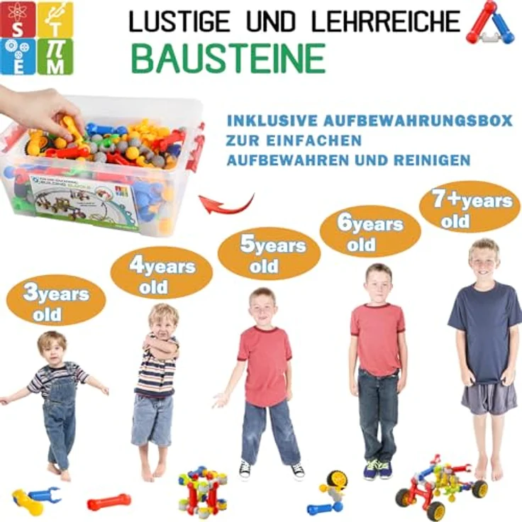 Afomida 170-teiliges STEM-Bauspielzeug, pädagogisches Konstruktionsbauset für Kinder 4–8 Jahre, 6 Farben, sicher und kreativ, geeignet für Jungen und Mädchen – Bild 4