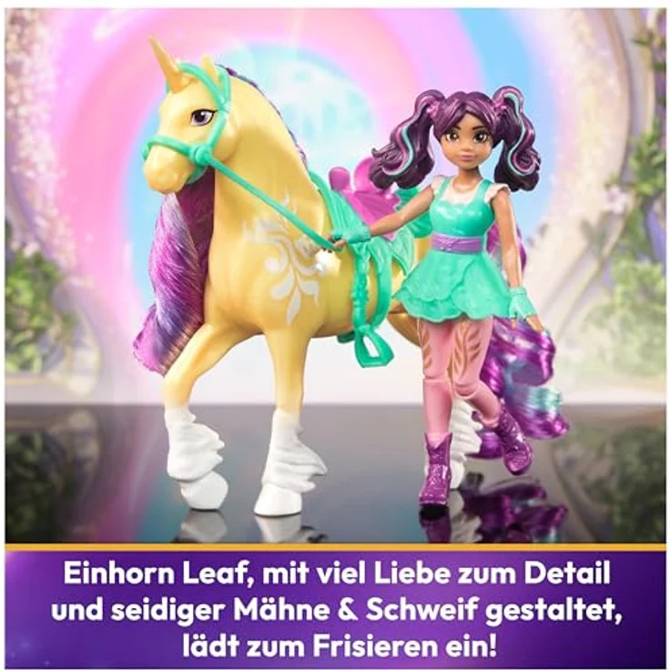 Spin Master Anziehpuppe Unicorn Academy - Ava & Leaf, voll beweglich mit Einhorn Leaf, inkl. Sattel und Zaumzeug, BFF von Hauptfigur Sophia, abnehmbare Mähne und Schweif, bürst- und flechtbar. – Bild 3