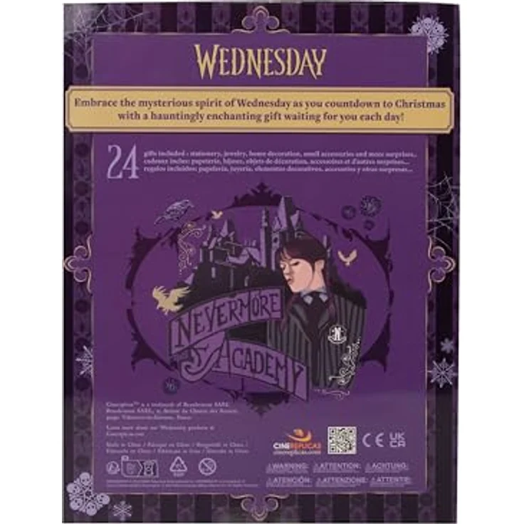 Cinereplicas Wednesday Adventskalender 2024 - Offizielle Lizenz, Weihnachten in den Farben von Wednesday Addams, Originaldesign unter MGM-Lizenz, entzückende Geschenke aus dem gruseligen Universum – Bild 3