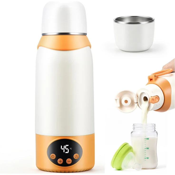 CkeyiN Babyflaschenwärmer 500ml, tragbarer Milchwärmer mit 22 Temperaturstufen von 37-100℃, 24H konstante Temperatur für Muttermilch & Wasser, mit Kindersicherung und Trockengehschutz